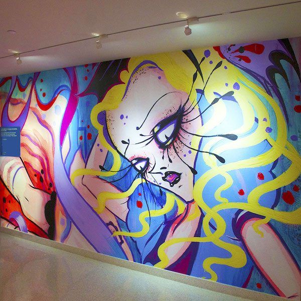 Camille Rose Garcia's Alice Mural at Exhibition in Walt Disney Family Museum